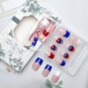 Independence Day Press on Nails Short Square Fake Nails 4th of July Red White Blue French Tip Design with Red Lips False Nails American Flag Glue on Nails for Women Patriotic Manicure Decoration 24Pcs