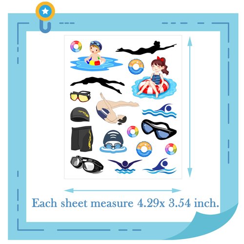 PIBIPAID 360 Pcs Swimming Tattoos Temporary Stickers -Swimming summer Party Supplies Decorations Swimming Action Sport Themed Birthday Baby Shower Party Gifts Sticker