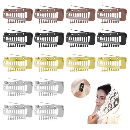 16pcs 10-Teeth Wig Clips to Secure Wig No Sew,Clips for Hair Extensions Invisible Strong Hijab Pins Chunni Clips for Woman Veil Hair Extensions Hairpieces