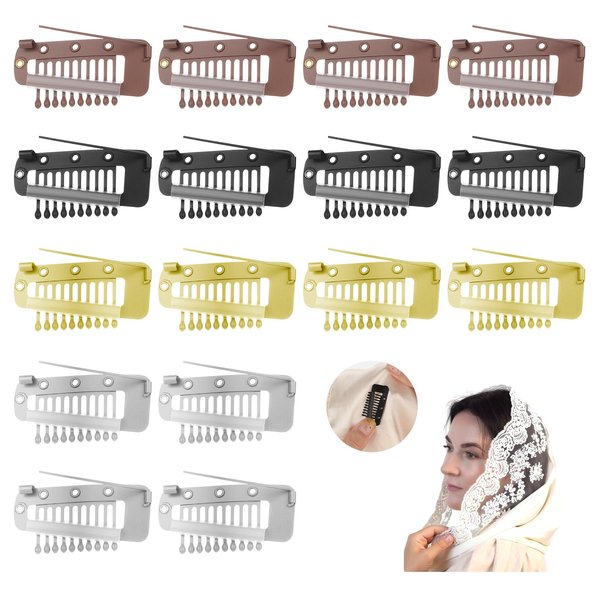 16pcs 10-Teeth Wig Clips to Secure Wig No Sew,Clips for Hair Extensions Invisible Strong Hijab Pins Chunni Clips for Woman Veil Hair Extensions Hairpieces