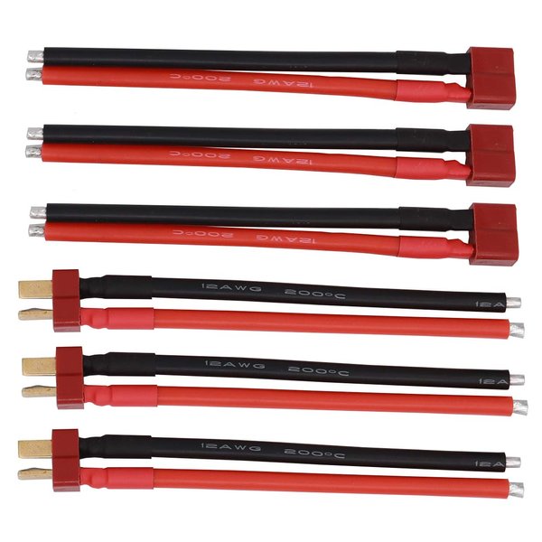 Treehobby 3 Pairs Deans T Plug Female and Male Connector RC Battery Balance Charge Cable Adapter Connectors Compatible with RC Airplane Quadcopter car Boat Lipo Battery ESC Charger（12AWG 10cm）