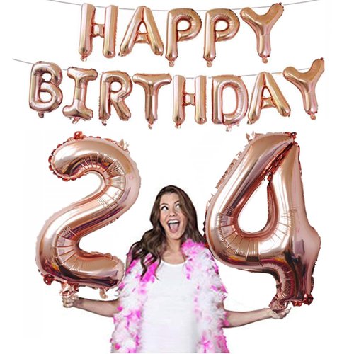 24th Birthday Decorations Party Supplies, Jumbo Rose Gold Foil Balloons for Birthday Party Supplies,Anniversary Events Decorations and Graduation Decorations Sweet 24 Party,24th Anniversary