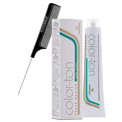 Tocco Magico Color-Ton Alle Erbe Permanent Hair Color Cream (w/Sleek Steel Pin Rat Tail Comb) Haircolor Dye Creme (6DR / 6.34 Golden-Copper Dark Blond)