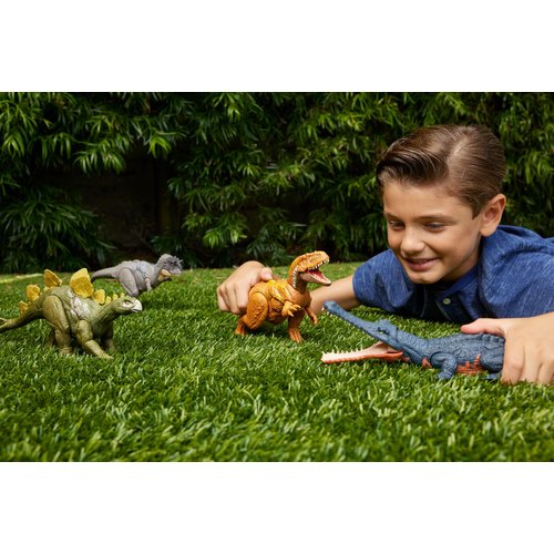 Mattel Jurassic World Wild Roar Dinosaur Toy with Sound & Attack Move, Ekrixinatosaurus Posable Action Figure Includes Digital Play, 11 inches Long