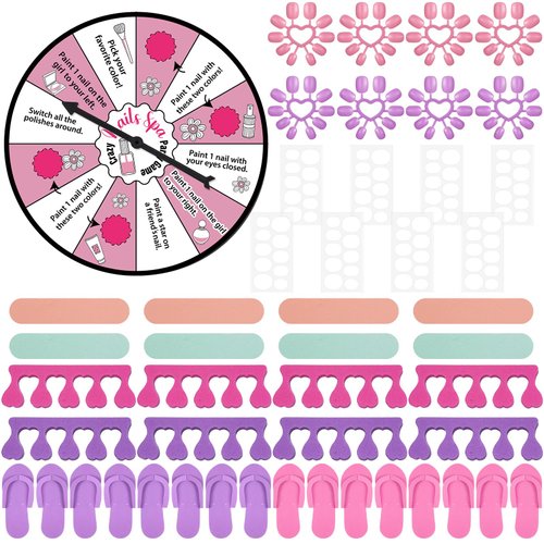 VercanMonth 8 Set Spa Party Supplies Include Nail Kits for Girls Spa Party Nail Game Spinner Disposable Slippers Nail Files for Spa Themed Birthday Party Favors Sleepover Party Slumber Party