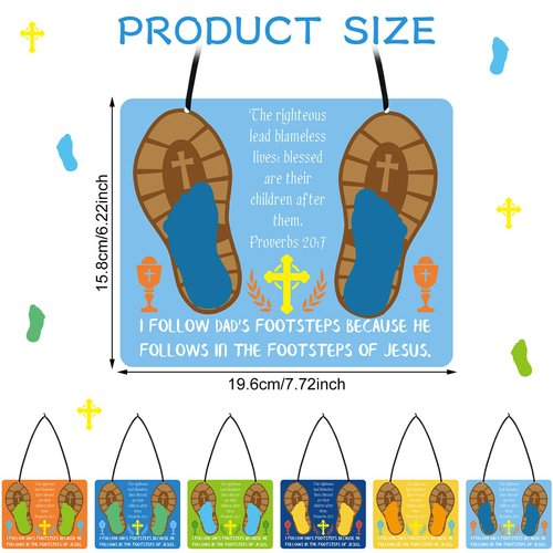 Lunmon 24 Sets Father's Day Craft Kit for Kids Bulk Religious Father's Day Footprint Craft Kit with Black Rope Father's Day Footprint Craft Kit DIY for Father's Day Sunday School Family Activity