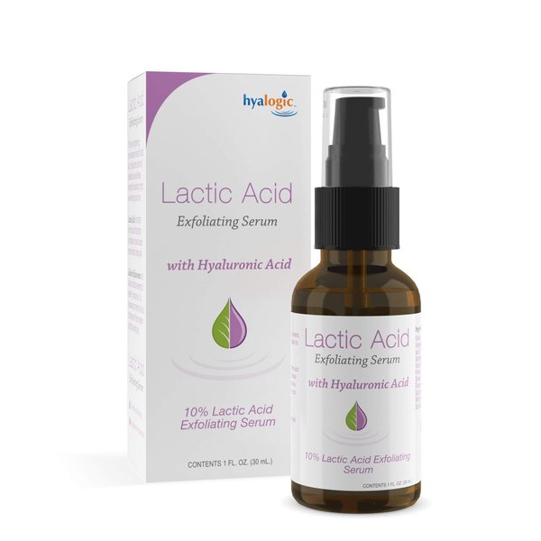 Hyalogic Lactic Acid 10% Serum for Face with Hyaluronic Acid & Essential Oils – Non-Abrasive Face Exfoliant- For Clearer & Radiant Skin (1 fl. oz.)