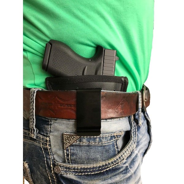 Universal Leather Gun Holster fits AMT Backup (Black) Use Inside Waistband or Belt On Outside CCW