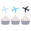 Blue Plane Cupcake Toppers for Baby Shower Decoration How Time Flies Airplane Theme Birthday Party Supplies (24 Counts)