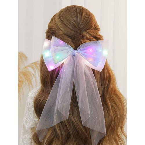 JONKY Light Up Bow Hair Clips Veil Hair Barrettes Led Bows Headdress Bowknot Hairpin Short Tulle Party Hair Accessories for Women and Girls