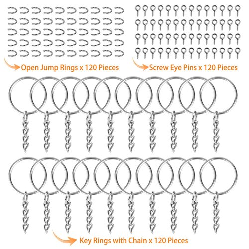 Flasoo 360Pcs Keychains for Crafts, Resin Include Key Rings with Chain, Jump Rings, Screw Eye Pins for DIY Keychain Making