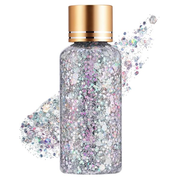 GL-Turelifes Mermaid Chunky Glitter Gel Chameleon Glitter Body Gel Festival Glitter Cosmetic for Face Body Hair Nails Makeup Scale Polarized Sequins Glitter Eyeshadow 30ml (#11 Colorful Silver)