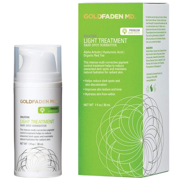 GOLDFADEN MD Light Treatment Dark Spot Pigment Corrector | Hydroquinone Free w/Alpha Arbutin, Organic Red Tea Extract, Sea Weed Extract and Hyaluronic Acid 1 fl. oz.