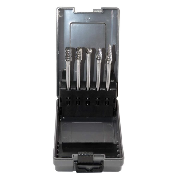 5pcs Tungsten Carbide Burrs Set with 1/4''Shank Double Cut Extended Long Solid Power Tools Carbide Rotary Files Bits for Die Grinder Metal Wood Carving Engraving Polishing Drilling Grinding Milling