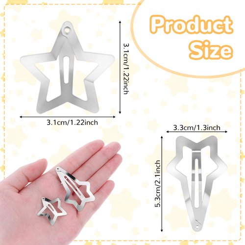 20 PCS 1.2" Star Hair Clips, Mabor Silver Star Snap Y2K Hair Accessories,2000s Y2K Silver Metal Hair Clips, Festival Star Hair Clips Barrettes for Women Styling Birthday Gifts
