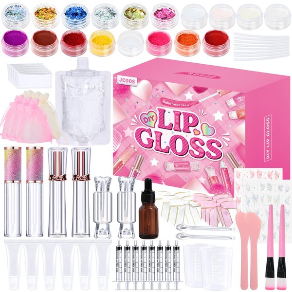 JCOOS Lip Gloss Making Kit, Lip Gloss Set for Teens Lip Kit Fun DIY Lipgloss Making Kit, Lip Gloss Kit for Girls, Make Your Own Lip Gloss Kit, Moisturizing Glitter Kids Lip Gloss for Girls Woman Gifts