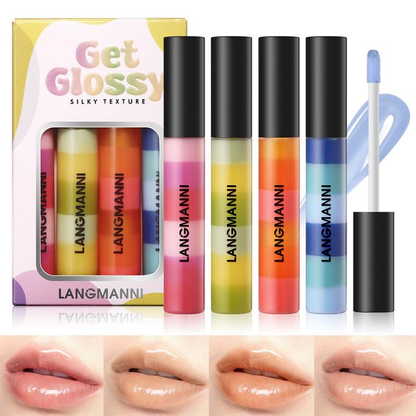 BANGFENG 4 Pack Get Glossy Lip Oil Set - Hydrating, Long-Lasting Lip Gloss with Silky Texture - Moisturizing, Non-Sticky Formula for Soft, Shiny Lips - for All Skin Tones and Daily Wear