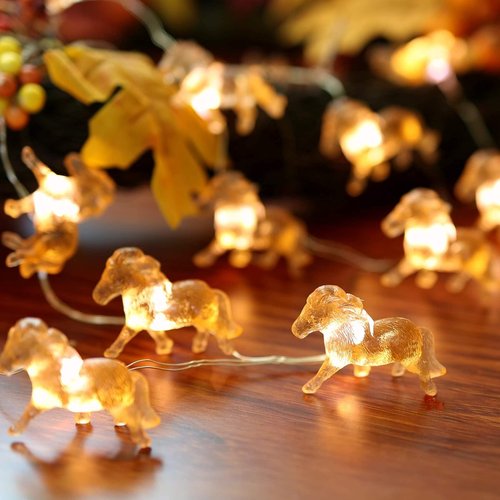 JASHIKA Horse Fairy String Lights Cute Pony Decorative Lights 20 LEDs Night Light 8.5ft Battery Operated with Remote for Bedroom Farmhouse Home Holiday Thanksgiving Decoration