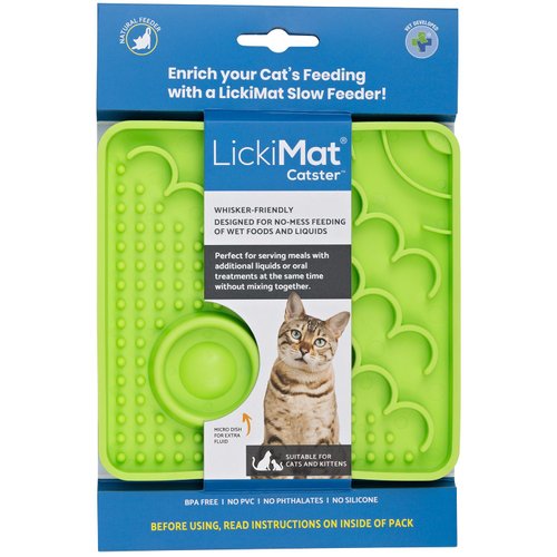 LickiMat Catster Combination Slow Feeder with Micro Dish for Added Hydration for All Cats and Kittens (Green)