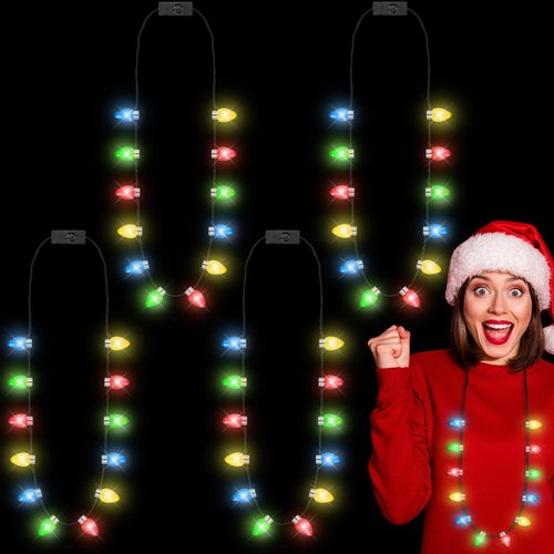 Christmas Party Favors, 4PCS Christmas Accessories for Women, LED Christmas Lights Necklace, 3 Modes Light Up Christmas Necklace Colorful Bulbs Lighted Christmas Necklace Kids Ugly Sweater Party