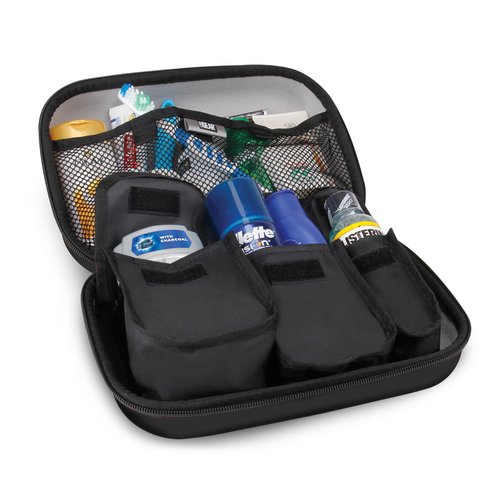 USA GEAR Hard Shell Toiletry Travel Bag Organizer Kit with Customizable Storage Pockets - Perfect for Carrying Electric Toothbrush, Shampoo, Body Wash, Shaving Supplies and More Toiletries - Black