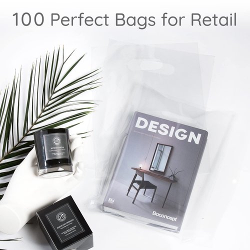Choice Marts 100 Clear Plastic Bags With Handles 9"x12" Merchandise Bags 1.5Mil Thick Glossy Retail Bags and Shopping Bags For Small Business Boutique Bags and Clear Gift Bags With Handles