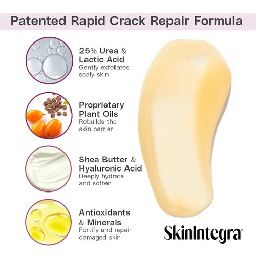 SkinIntegra Rapid Crack Repair Cream, Extra Strength Urea Cream 25% with Lactic Acid for Cracked Heel Treatment, Diabetic Foot Care, Callus Remover, Scars, Skin Barrier Repair - 3 oz