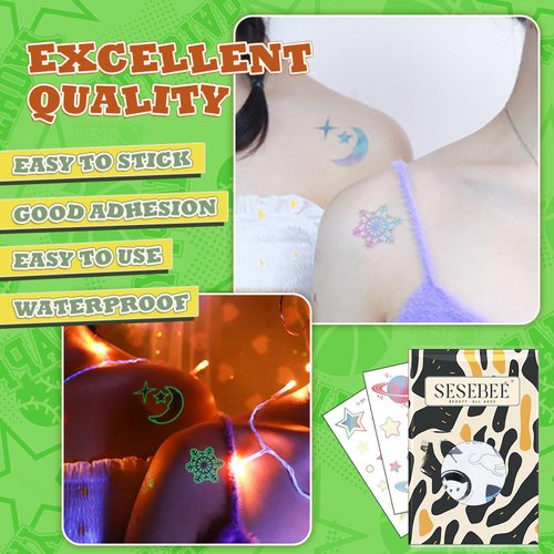 200PCS Glow Tattoos for Kids, Space & Illumination Theme Luminous Temporary Tattoo Stickers, Waterproof Kids Temporary Tattoos, for Kids Party Favors Toys Party Games Supplies