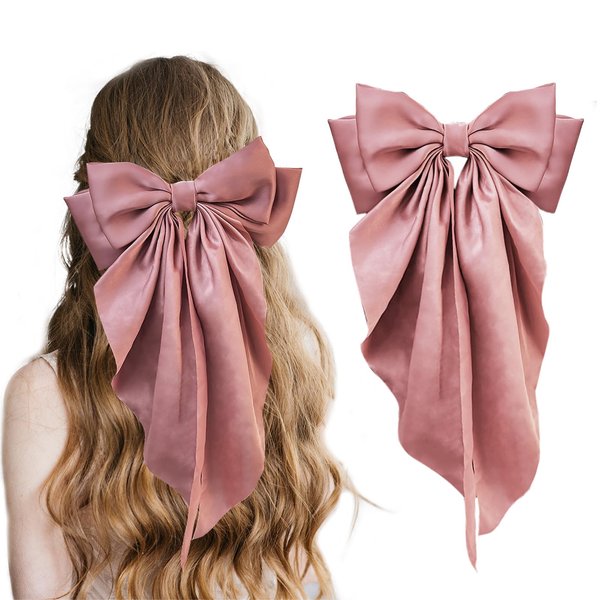 Big Bow Hair Clips Green Hair Bow Bow Hair for Women Long Ribbon Hair Pins Accessories for Party Soft Hairpin for Women Girls,Barrettes Hair,Accessories christmas gifts for Girl (Pink)