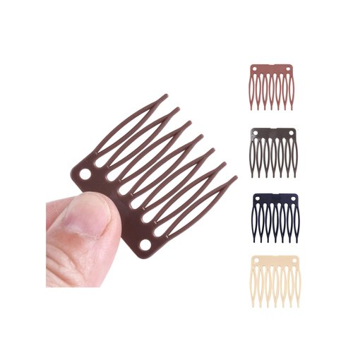 50 PCS/Lot Hair Clip Combs Wig Plastic Combs for Wig Cap Wig Combs 7-teeth Plastic Wig Hair Combs for Making Wig Caps Wig Accessories (Brown)