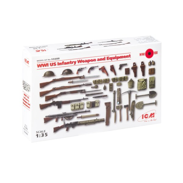 ICM 35688 Plastic Military Model Kit WWI US Infantry Weapon and Equipment - Scale 1:35