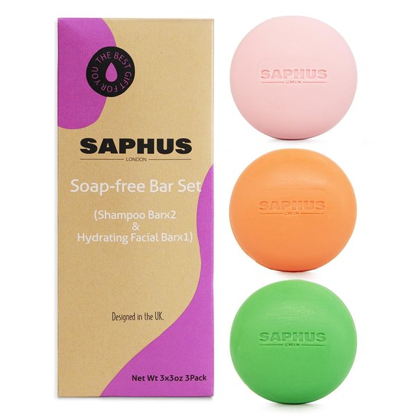 SAPHUS 2 Shampoo Bars and Face Cleansing Gift Set, 3Pcs