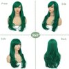 Tseses Green Long Curly Wigs with Bangs for Women Natural Synthetic Heat Resistant Women Daily Halloween Costume Wig