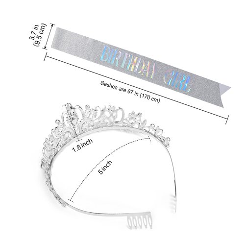 "Birthday Girl" Sash & Rhinestone Tiara Set Silver COCIDE Birthday Sash and Tiara for Women Birthday Decoration Kit Rhinestone Headband for Girl Glitter Crystal Hair Accessories for Birth Party