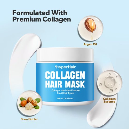 HyperHair Collagen Hair Treatment Deep Repair Conditioning (250ml), Natural Deep Conditioner Hydrating Masque, Argan Oil Collagen Hair Mask Essence for Dry Damaged Hair All Hair Types