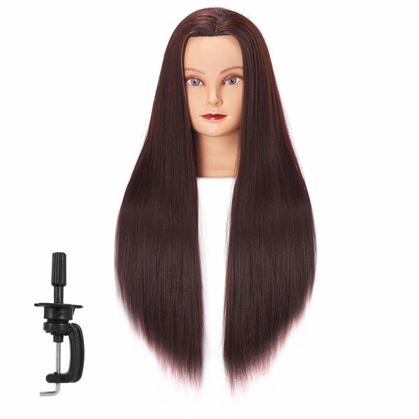 Mannequin Head 26"-28" Synthetic Fiber Training Head Braiding Head Hair Styling Manikin Cosmetology Doll Head Hairdresser Training Model for Cutting Braiding Practice with Clamp (92018LB0420)