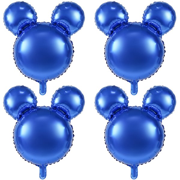 MIKIMIQI 4 Pcs Mouse Head Foil Balloons, 24'' Mouse Mylar Balloon for Birthday Party Decorations Jumbo Mouse Head Aluminum Foil Balloons Party Favors Supplies (Dark Blue)