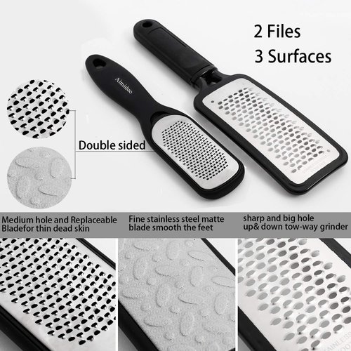 Foot File Callus Remover,Colossal Foot Rasp and Professional Foot Scrubber Pedicure Kit to Remove Hard Skin for Wet and Dry Feet,Surgical Grade Stainless Steel File (black and silvery)