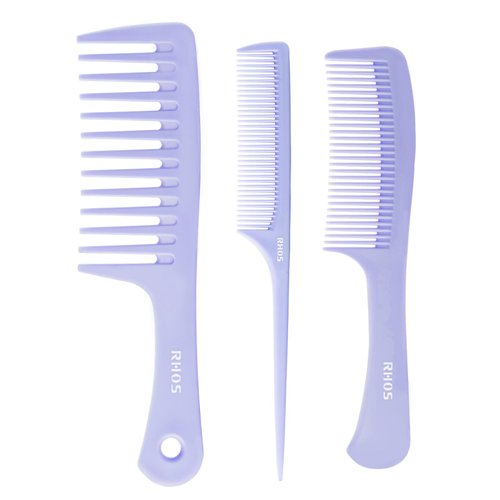 RHOS 3 Pieces Hair Comb Set for Women,Men-Wide Tooth Comb,Fine Tooth Rat Tail Comb,Medium Tooth Comb-Detangling Hair Combs for All Hair Types,Hair Styling Comb Set(Purple)