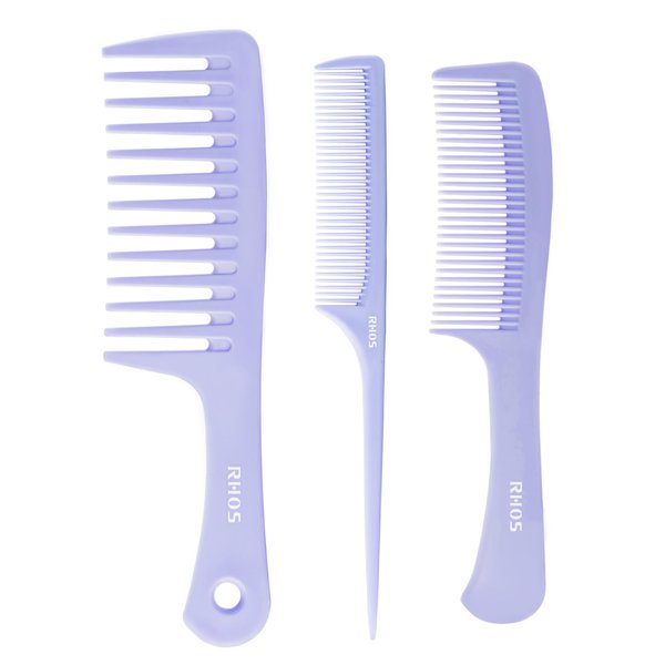 RHOS 3 Pieces Hair Comb Set for Women,Men-Wide Tooth Comb,Fine Tooth Rat Tail Comb,Medium Tooth Comb-Detangling Hair Combs for All Hair Types,Hair Styling Comb Set(Purple)