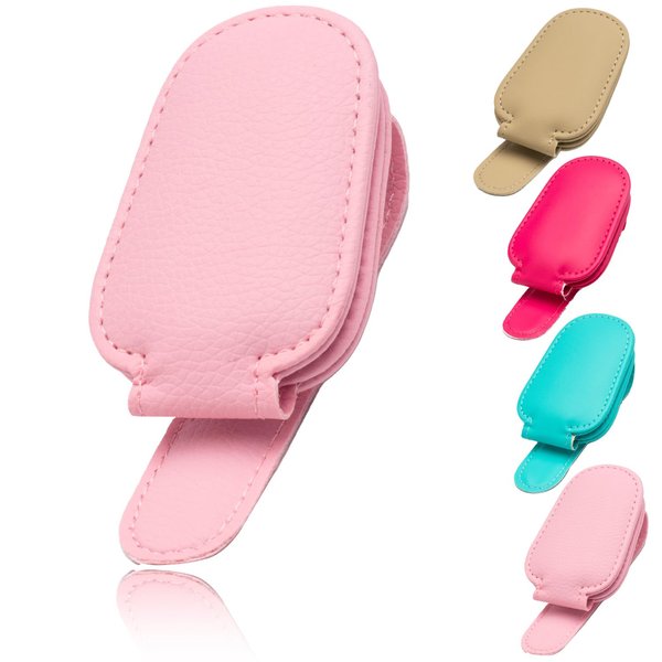 Sunglasses Holders for Car Visor 1 Pack Clip-on Leather Sunglass Holder Magnetic Sunglass Holder for Car Adjustable Glasses Clamp for Truck,SUV(Pink)