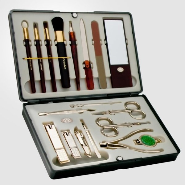 World No. 1, Three Seven 777 Travel Manicure Pedicure Grooming Kit Set - Nail Clipper (Total 18 Pcs, Model: TS-6000BG), Lifetime Warranty - Made in Korea, Since 1975