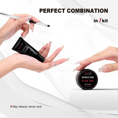 MAGYCAT 2Pcs 45ML Nail Art Rhinestone Glue Gel Super Strong Adhesive NO Wipe Gel Nail Glue for Rhinestones 3D DIY Decorations Nail Gem Glue for Nail Crystals Beads Diamond (15ML+30ML)