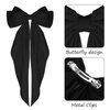 WLLHYF Big Bow Barrettes 2 Pieces Soft Silky Satin Hair Clip Long Tail French Ribbon Hair Pins Metal Bowknot Clips 90's Accessories for Party Valentine's Day Women Girl (Black+Beige)