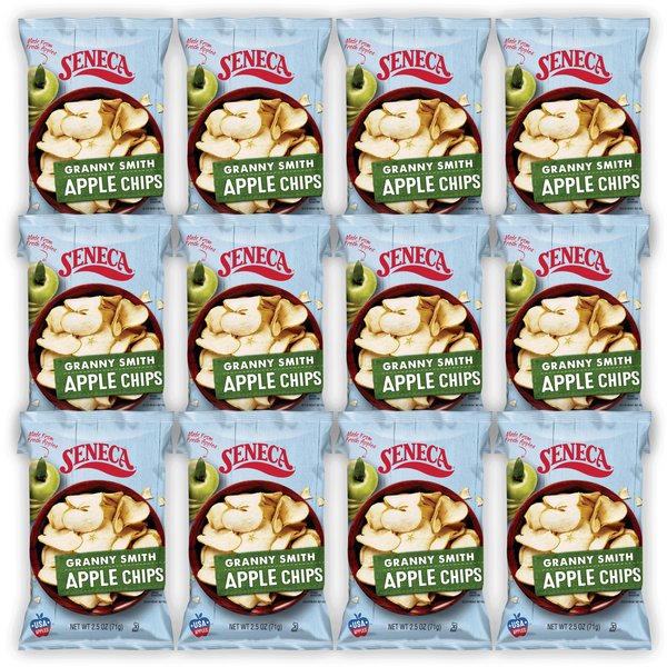 Seneca Granny Smith Apple Chips | Made from Fresh Apples | 100% Granny Smith Apples | Yakima Valley Orchards of Washington | Crisped Apple Perfection | Foil-Freshness bag | 2.5 ounce (Pack of 12)