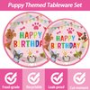 64pcs Dog Party Supplies,Puppy Birthday Party Tableware Set,Pink Puppy Face Plates Napkins Forks for Girls Kids Dog Puppy Birthday Paw Prints Party Decor,Serves 16