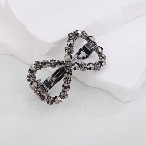 Kercisbeauty Hollow Out Bowtie Black Rhinestones Beads Hair Barrettes for Women Girls French Hair Clasp Thin Hair Jewelry (Bowtie)