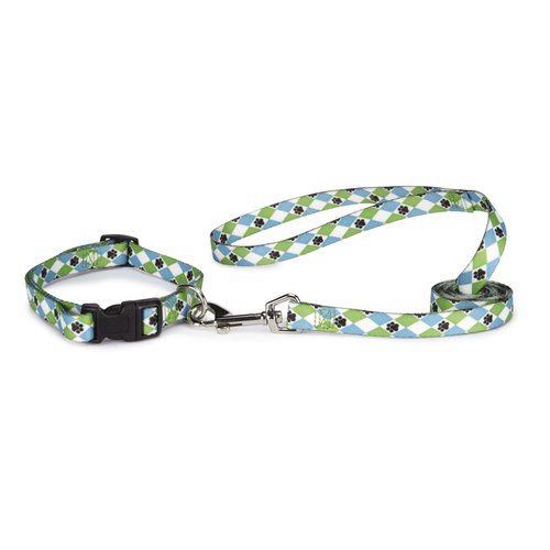 Casual Canine Nylon Pooch Patterns Dog Collar, Fits Necks 18" to 26'", Blue Argyle