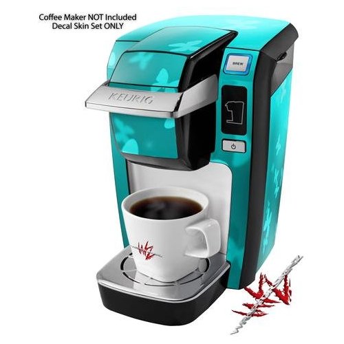 WraptorSkinz Decal Style Vinyl Skin compatible for Keurig K10 / K15 Mini Plus Coffee Makers Bokeh Butterflies Neon Teal (COFFEE MAKER NOT INCLUDED)