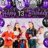 Purple 13th Birthday Decorations for Girls, Black Purple Silver Happy 13th Birthday Yard Banner and 24pcs 13th Birthday Balloons for 13th Birthday Anniversary Party Supplies Indoor Outdoor Decor